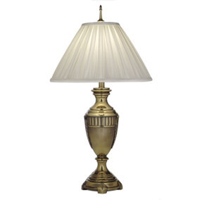 Table Lamp Grecian Urn Style Oyster Sheen Box Pleat Shade Brass LED E27 60W
