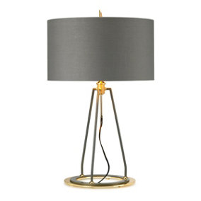Table Lamp Grey with Metallic Gold Lining Shade Dark Grey Gold LED E27 60W