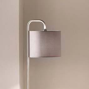 Table Lamp in Satin Nickel Finishes Complete with a Velour Grey Lamp Shade