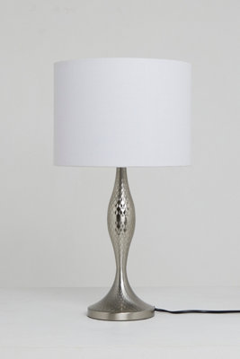 Table lamp in satin nickel with ribbed metal base finish white Ivory lamp shade