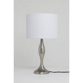 Table lamp in satin nickel with ribbed metal base finish white Ivory lamp shade