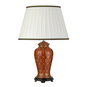 Table Lamp Ivory with Black and Gold trim Shade Terracotta LED E27 60W Bulb