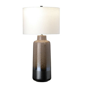 Table Lamp Light Brown Glaze Graphite Base White Faux Silk Shade LED E27 60W