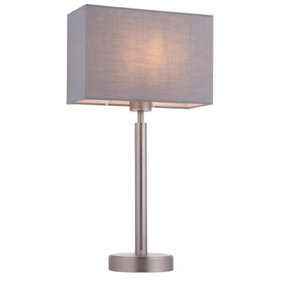 Table Lamp Matt Nickel Plate & Grey Fabric 60W E27 Base & Shade e10648