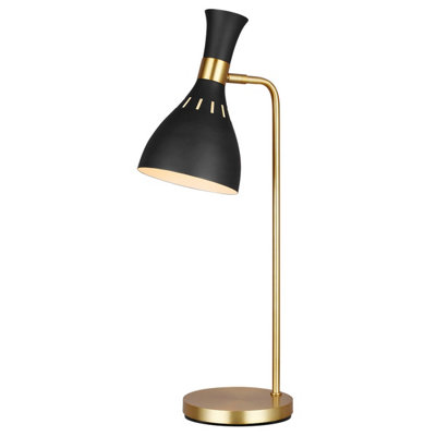 Table Lamp Midnight Black / Burnished Brass LED E27 60W Bulb | DIY at B&Q