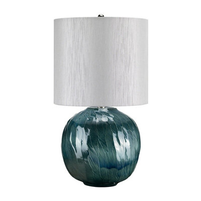 Table Lamp Ocean Blue Light Grey Faux Silk Shade Included Blue LED E27 60W Bulb