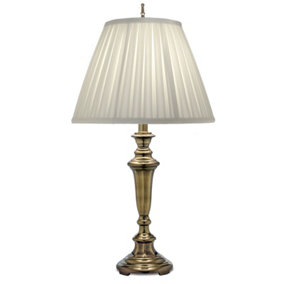 Table Lamp Oyster Silk Sheen Box Pleat Shade Burnished Brass LED E27 60W