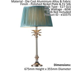 Table Lamp Polished Nickel Plate & Fir Silk 60W E27 Base & Shade e10375