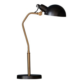 Table Lamp Satin Black & Aged Brass Paint 7W LED E14 Bedside Light