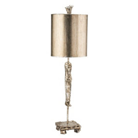 Table Lamp Stacked Base Swivel Feet Sculpted Metal Stem Aged Silver LED E27 60W