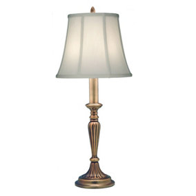 Table Lamp Tall Slim Stem Ivory Shadow Shade Antique Brass LED E27 60W