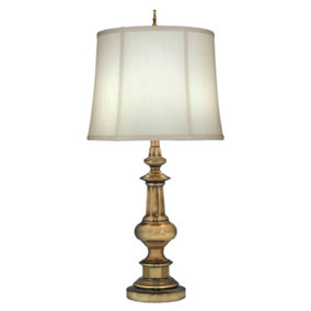 Table Lamp Traditional Zince Cast Ivory Shadow Shade Antique Brass LED E27 60W
