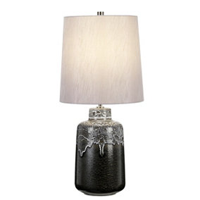 Table Lamp White Drip Glaze Faux Linen Tapered Cylinder Silver Shade LED E27 60W