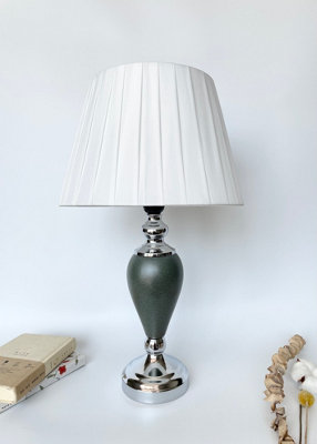 Table Lamp With Metal Cermaic Base With A Soft White Fabric Shade Chic Designs Dark Gray Decanter Vase T062