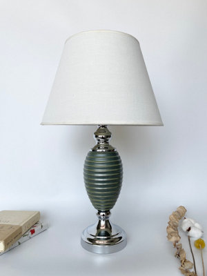 Table Lamp With Metal Cermaic Base With A Soft White Fabric Shade Chic Designs Dark Gray Ring Base T063