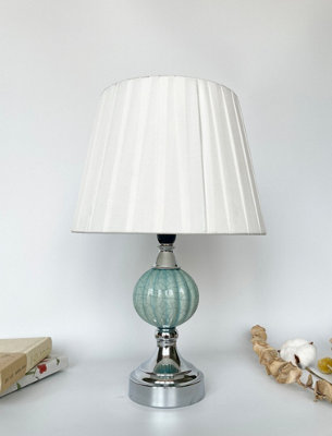 Table Lamp With Metal Cermaic Base With A Soft White Fabric Shade Chic Designs Light Teal Spiral Globe T058
