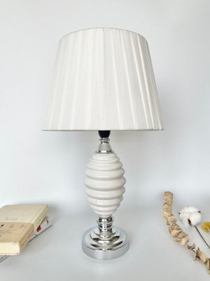 Table Lamp With Metal Cermaic Base With A Soft White Fabric Shade Chic Designs White Ring Base T055