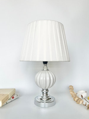 Table Lamp With Metal Cermaic Base With A Soft White Fabric Shade Chic Designs White Spiral Globe T056