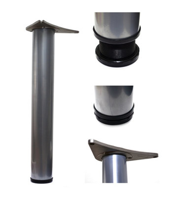 Table Leg Breakfast Bar Worktop Support Diameter 80mm Length 710mm - Colour Silver - Pack of 4