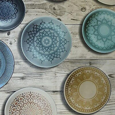 Table Mosaic Plate Wallpaper Muriva Wood Effect Paste The Wall Blue