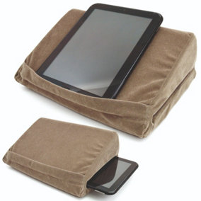 Tablet Holder Cushion with Inner Pocket - Angled Pillow Device Stand for Tablets, Phones, E-Readers & Books - Grey, 22 x 30 x 24cm