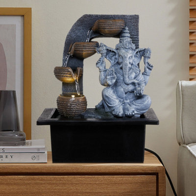 Tabletop Ganesha Water Fountain Decor with 4 Bowls 25cm H