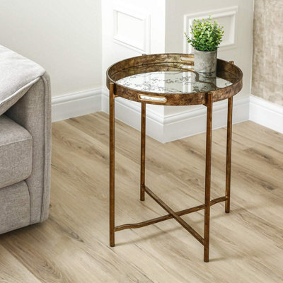 Tacara Round Metal End Table for Living Room Furniture, 59cm Sofa Side Table, Mirror Top Accent Table