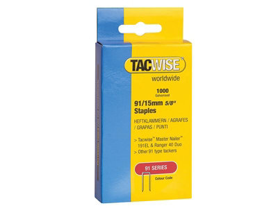 Tacwise 0283 91 Narrow Crown 15mm Staples Galv 1000 Pack for 191 Duo 35