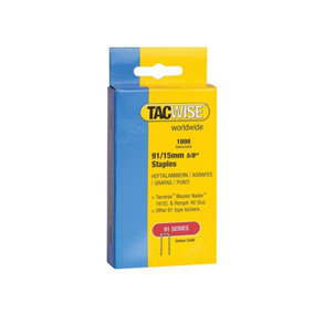 Tacwise 0283 91 Narrow Crown Staples 15mm - Electric Tackers (Pack 1000) TAC0283