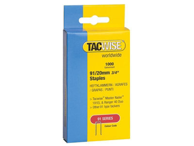 Tacwise 0284 91 Narrow Crown 20mm Staples Galv 1000 Pack for 191 Duo 35 Ranger
