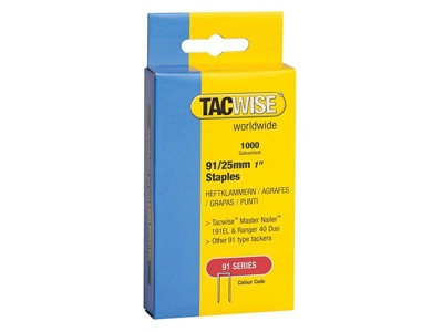 Tacwise 0285 91 Narrow Crown 25mm Staples Galv 1000 Pack for 191 Duo 35 Ranger