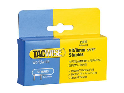 Tacwise 0335 Type 53 Staples 8mm Type JT21 A x2000 Z1-53 Z3-53 TR150L DWHTTR510