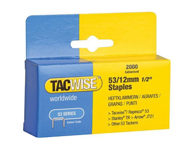 Tacwise 0337 Type 53 Staples 12mm Type JT21 A x2000 Z1-53 Z3-53 TR150L DWHTTR510