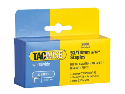 Tacwise 0338 Type 53 Staples 14mm Type JT21 A x2000 Z1-53 Z3-53 TR150L DWHTTR510