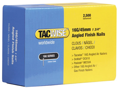 Tacwise 0772 16G 50mm Angled Finish Nails Galvanised 2500 Pack 16GA DCN660 IM65A