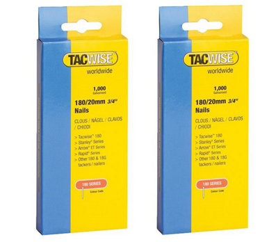 Tacwise 180 Series Nails 20mm (3/4") Galvanised Box Of 1000 Brads Nail Twin Pack