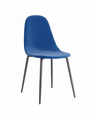 Tadley Blue Velvet Dining Chair Accent Chair With Black Metal Legs ...