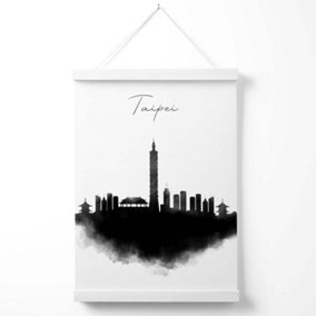 Taipei Watercolour Skyline City Poster with Hanger / 33cm / White