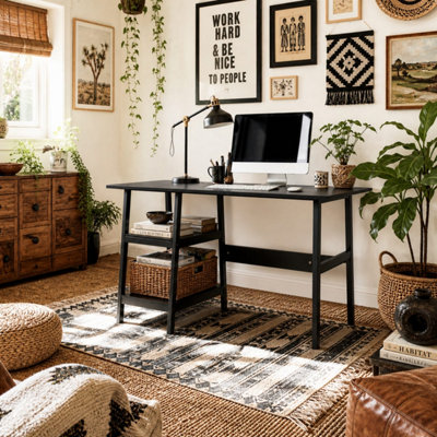 TALAKE 106CM BLACK COMPACT STUDY DESK WITH BOOKSHELF STORAGE