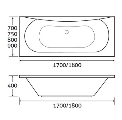 Talca White Super-Strong Acrylic Double Ended Straight Bath (L)1800mm (W)800mm