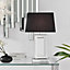 TALIA Tall Contemproary Mirrored Glass Table Lamp with A Black Fabric Light Shade Including A Rated Energy Efficient LED Bulb