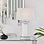 TALIA Tall Contemproary Mirrored Glass Table Lamp with A White Fabric Light Shade Including A Rated Energy Efficient LED Bulb