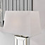 TALIA Tall Contemproary Mirrored Glass Table Lamp with A White Fabric Light Shade Including A Rated Energy Efficient LED Bulb