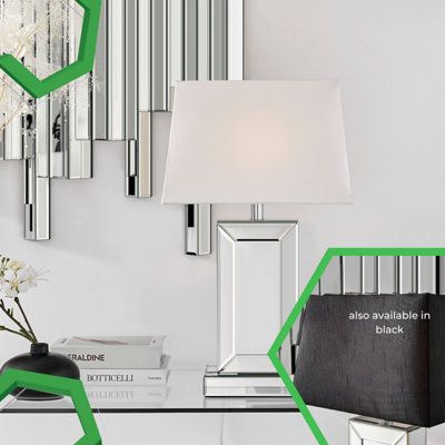 TALIA Tall Contemproary Mirrored Glass Table Lamp with A White Fabric Light Shade Including A Rated
