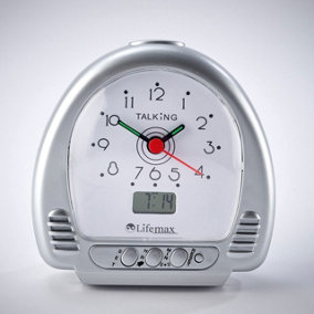 Talking Alarm Clock - Battery Powered Quartz Clock with Analogue & Digital Display, 3 Sounds & Snooze Option - H11 x W11 x D6cm