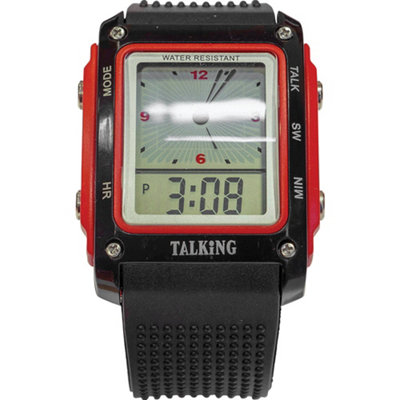 Talking Digital Watch - Water Resistant to 10m - Alarm Function - Black and Red