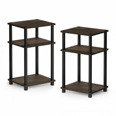 Tall 3-Tier End Table with Storage Bin, Columbia Walnut & Black