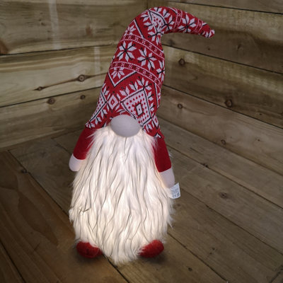 Tall 63cm Christmas Light Up Gnome Gonk Nordic Decoration White Body Red Hat Sitting