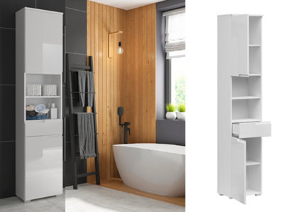 Tall Bathroom Cabinet Storage Drawer Unit Freestanding Tallboy White Gloss Spice