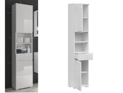 Tall Bathroom Cabinet Storage Drawer Unit Freestanding Tallboy White Gloss Spice